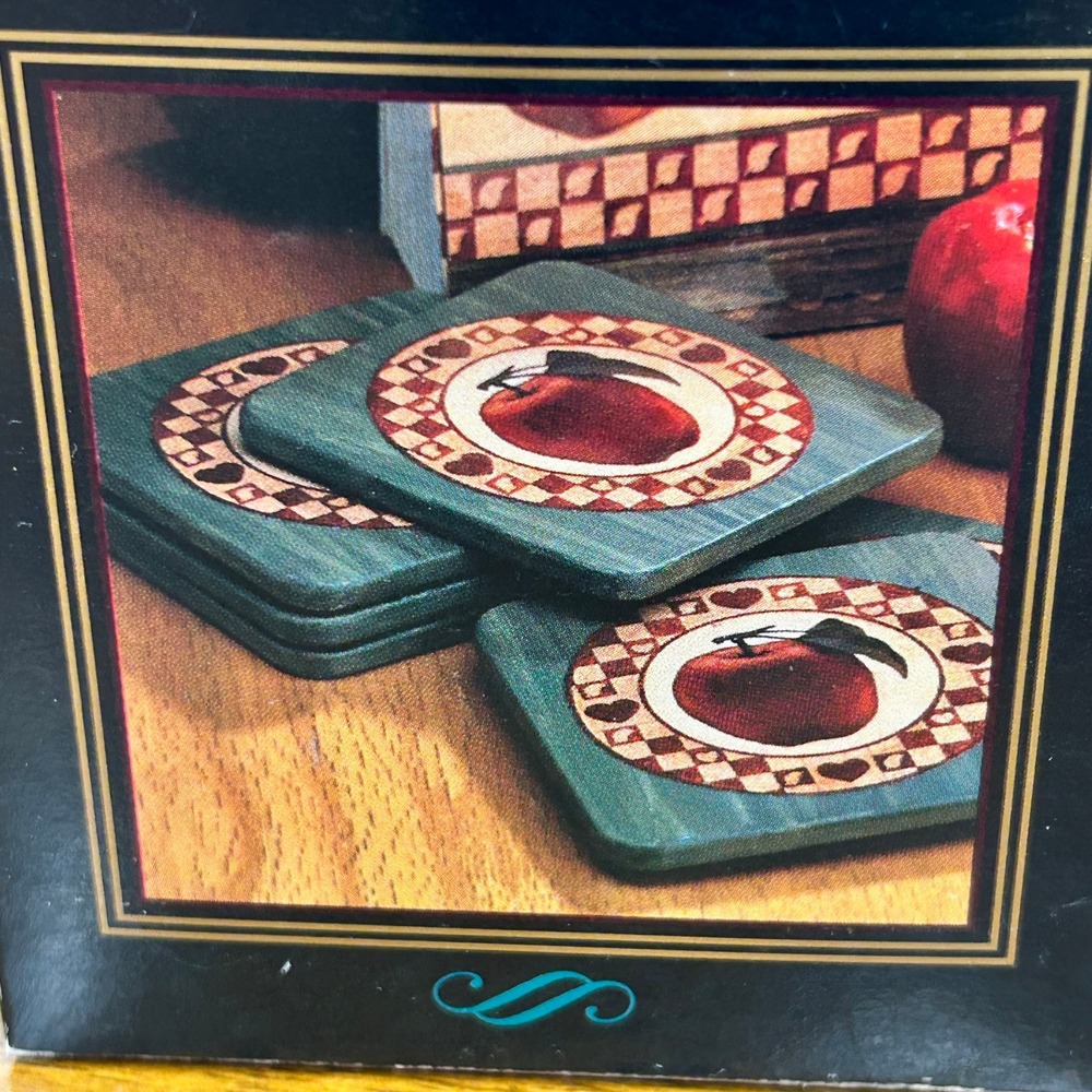 Nobel Hall Farm Fruit Coasters Set of 6 Apple Design Green Red Cottage